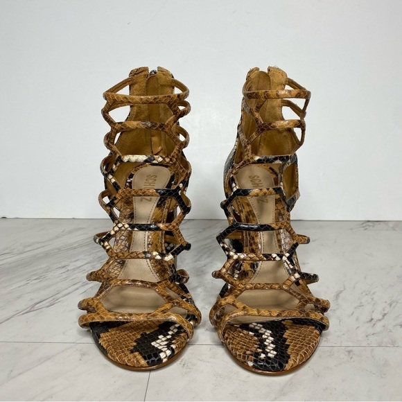 Schutz Julianna Block Heel Cage Snake Leather Sandal 7 1/2 B - Picture 2 of 14